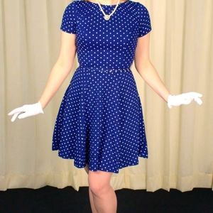 Unique Vintage Polka Dot Blue Dress